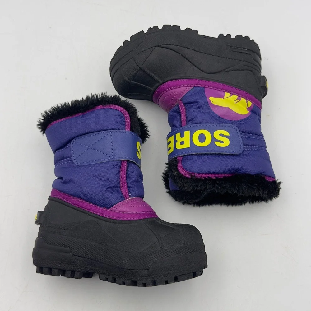 Sorel Snow Commander Purple Black Waterproof Toddler 7 Kids Boots NV1877-484